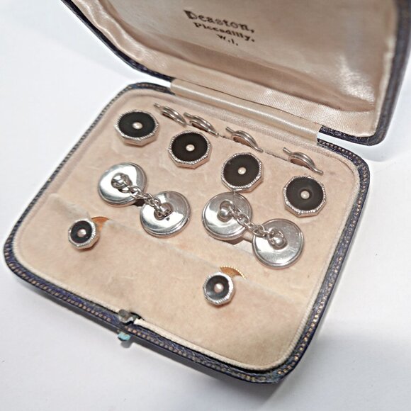 Tuxedo Cufflinks and Studs- Antique Complete Set - Picture 2 of 3